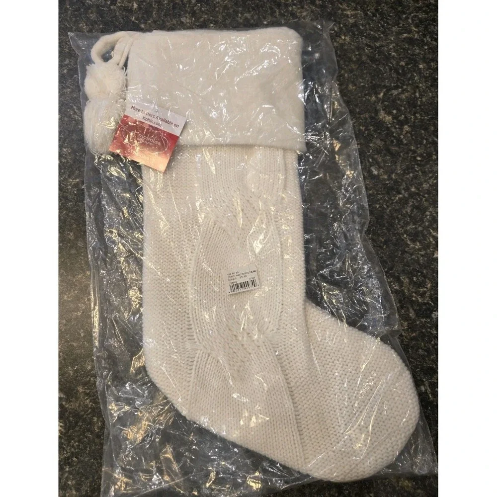 St. Nicholas Square Ivory Cable Knit Christmas Stocking *NEW*